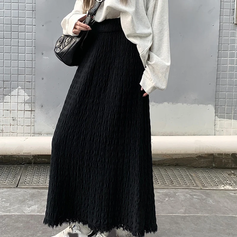 Elegant High-Waisted A-Line Skirt with Raw Edged Folds