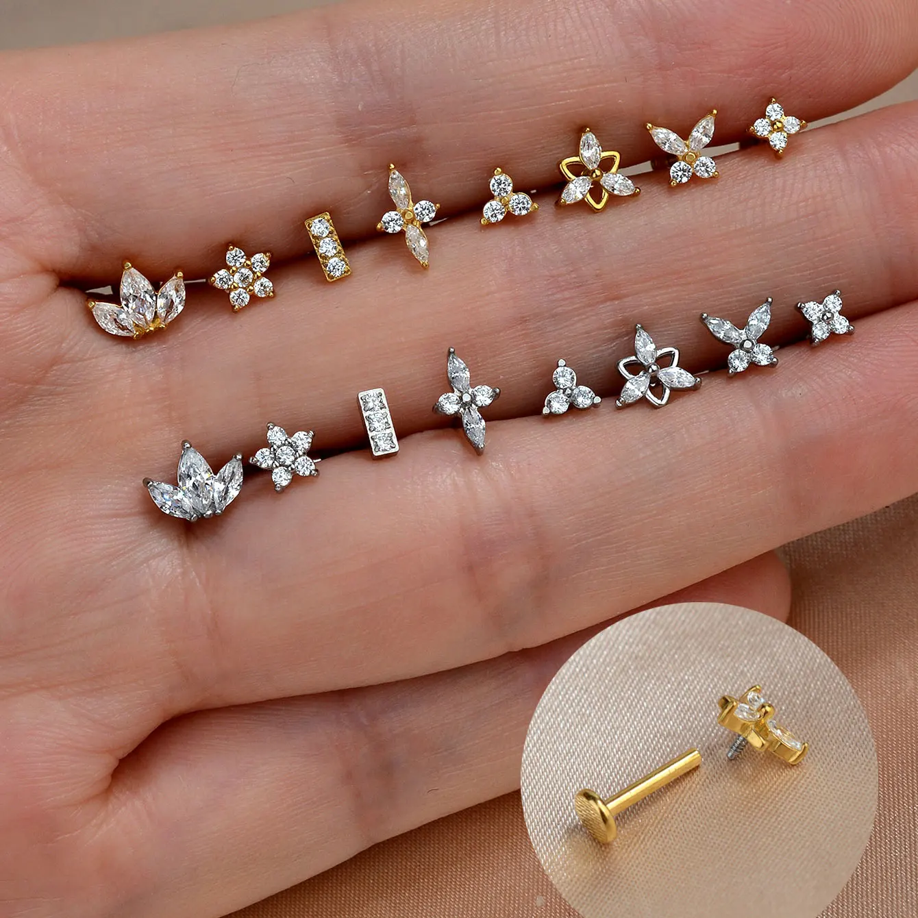 Titanium Stainless Steel Earrings Tiny Butterfly Leaf Flat Rook Lobe Cartilage Snug Helix Couch Tragus Labre Piercing 16G 1PC