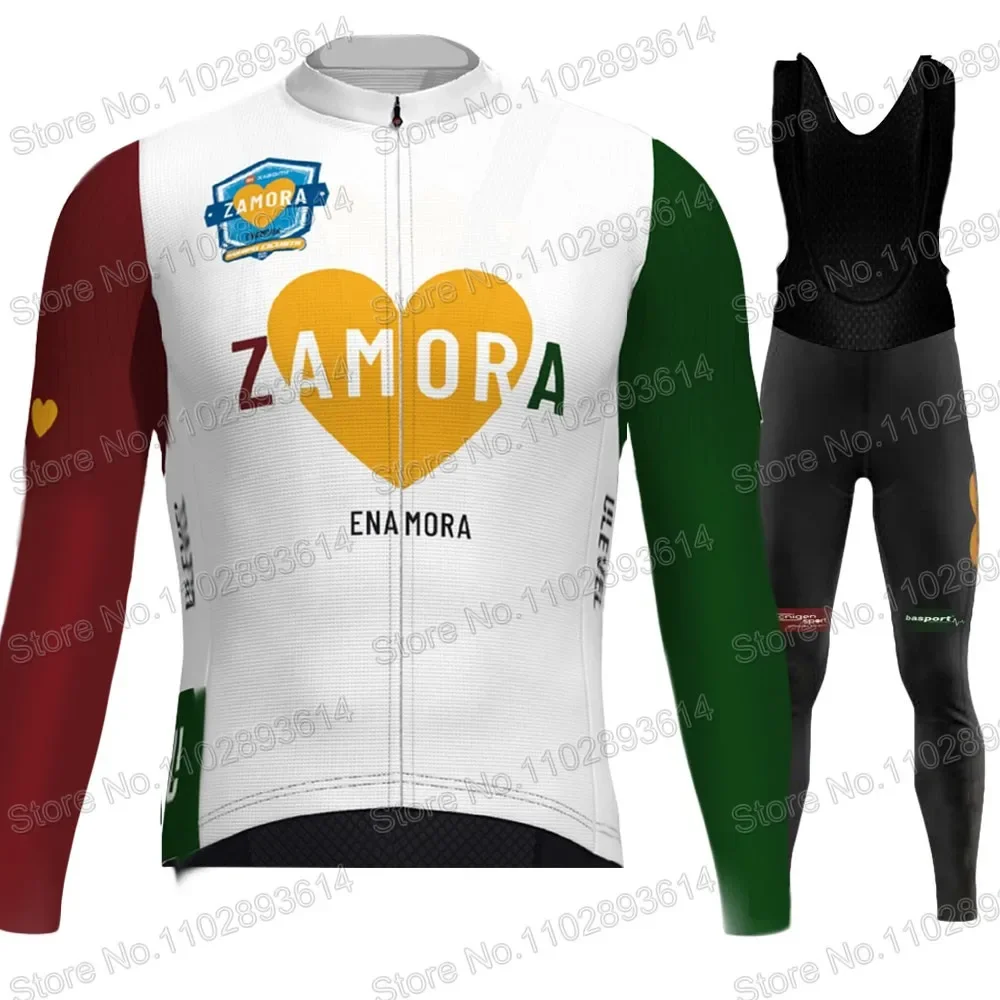 Zamora Enamora Team Cycling Jersey Set Long Sleeve Winter Spanish Clothing Suit MTB Bike Road Pants Bib Ropa