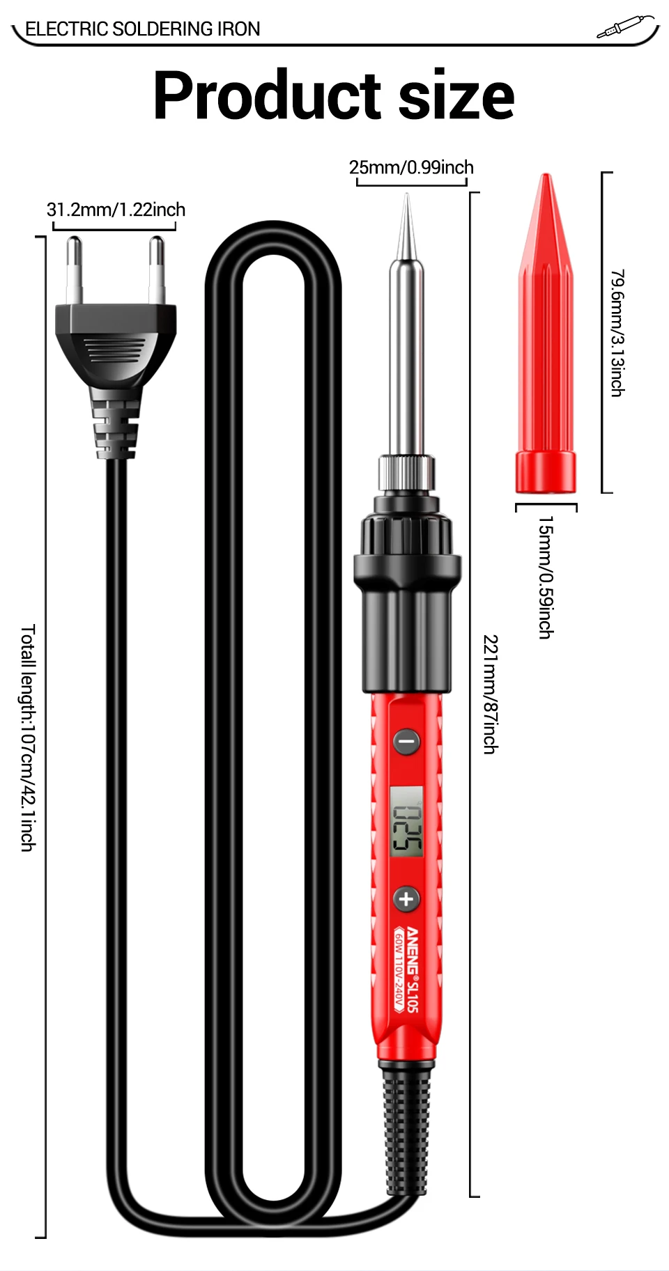 ANENG SL105 Digitaler Elektrischer Lötkolben 60W Einstellbare Temperatur 180-520°C ℃ Keramischer Heizkern 110-240V Schweißlötgerät – Detail 11
