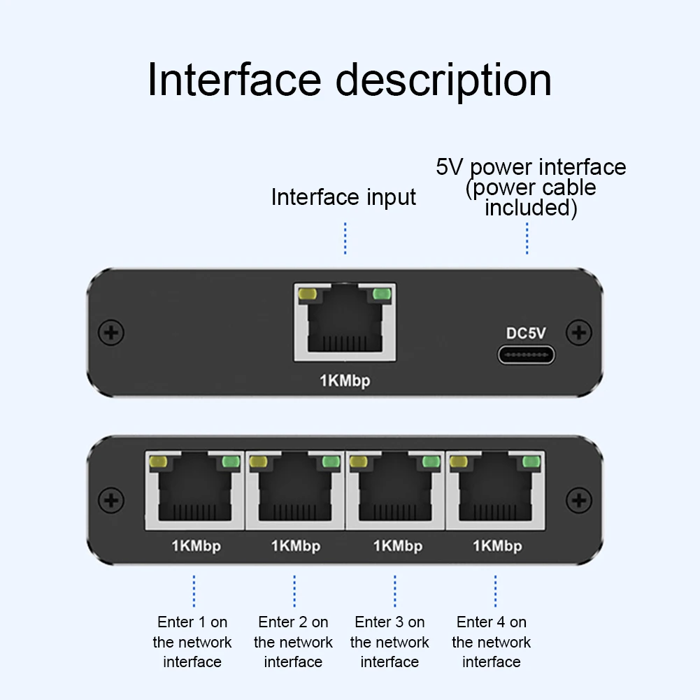 MZX 1 in 4 out 1000Mbps Gigabit Network Hub RJ45 Ethernet Splitter Connector 1000M Networking Adapter PC Computer Cat6/7/8 Cable - Imagen 4
