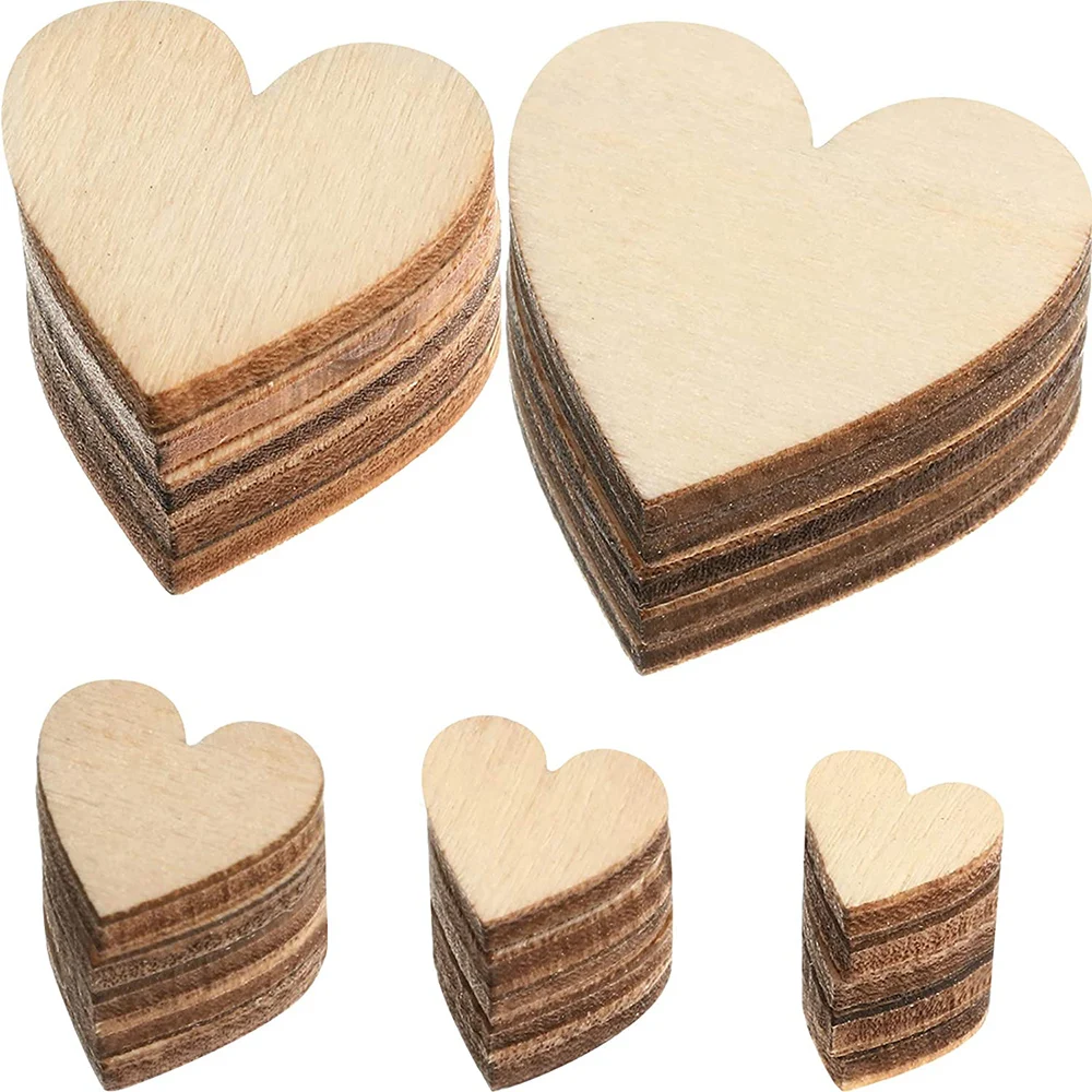 Corazones de madera en blanco sin terminar para manualidades, discos circulares de madera para pintura navideña, decoración de boda, 3-100 piezas, 1cm-10cm