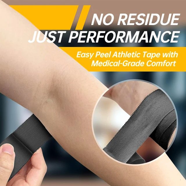 1 Roll Black Athletic Tape - No Residue Sports Tape for Wrestling & Gymnastics, Strong Hold & Easy Wrap, Stretch Support Tape 4