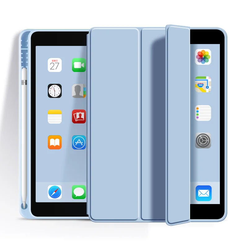 Stylish Trifold Stand Tablet Case with Pencil Holder, TPU Cover