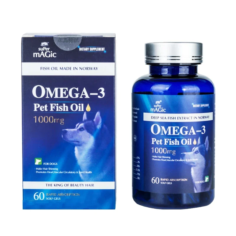 60 Capsules Deep-sea Fish Oil Pet Dogs OMEGA3&6 Salmon Oil Capsules Beauty Hair Anti-hair Loss Cod Liver