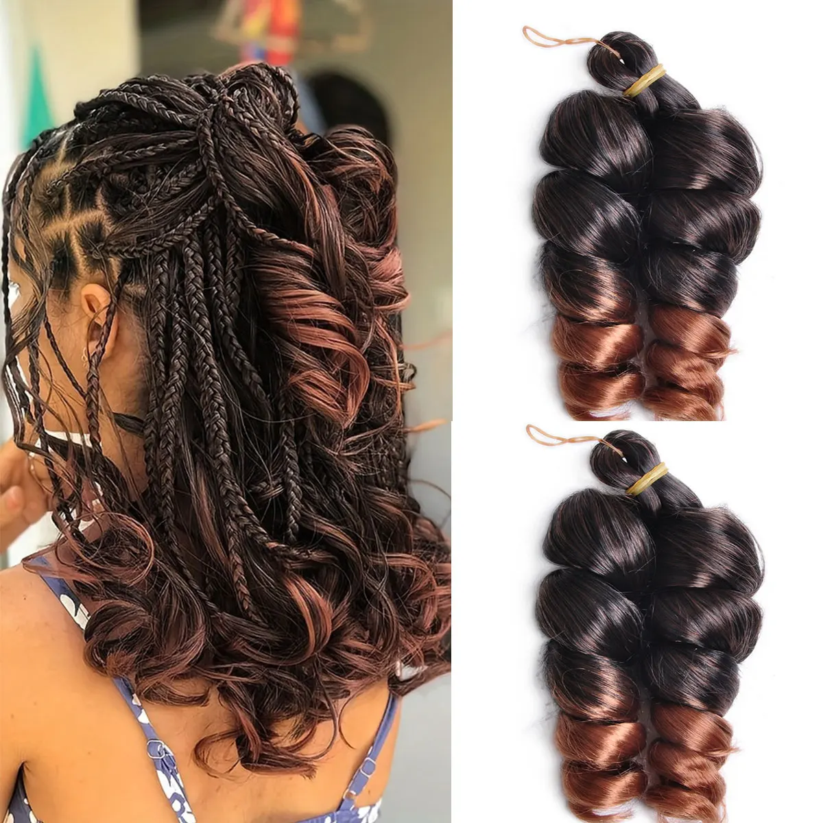 French Curly Braiding Hair Crochet Braids Extensions 22inch Pre Stretched Bouncy Braiding Hair Easy Braid Curl Braids Loose Wavy 1