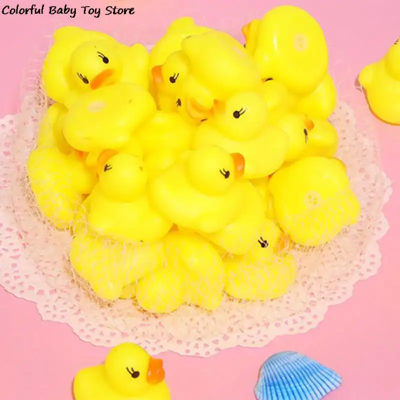 12pcs Cute Mini Yellow Rubber Float Squeaky Sound Duck Bath Toy Baby Bathroom Water Pool Funny Toys For Girls Boys Gifts 2