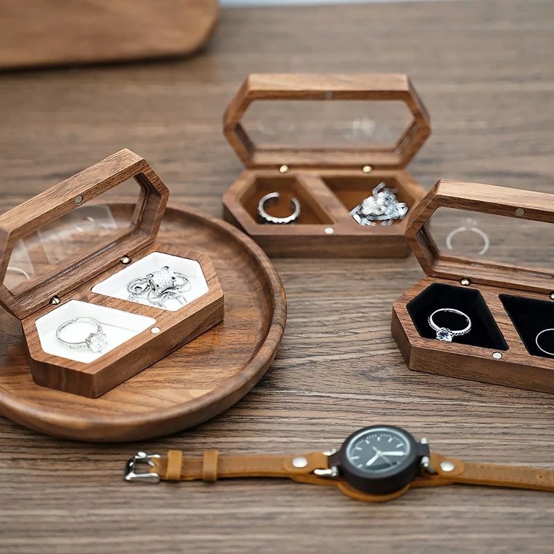 New Ring Box Jewelry Storage Engagement Wedding Ceremony Ring Customize Proposal Ring Rustic Wedding Gift for Girl Walnut Wood 2