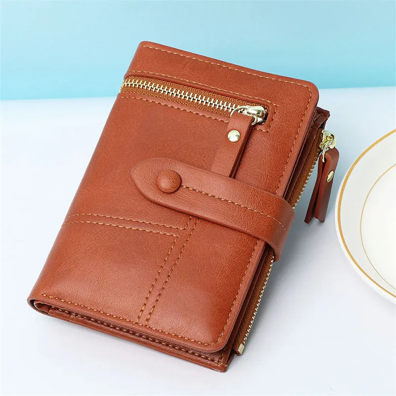 

Fashion Women PU Leather Short Wallet Lady Three-Fold Zipper Hasp Coin Purse Female Money Bag Clutch Credit Card Holder Handbag