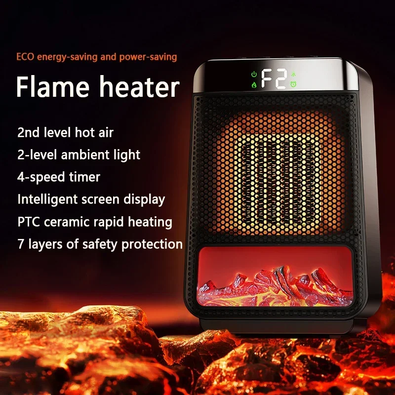 1000 W elektrischer Flammenheizer, tragbarer Mini-Desktop-Heizlüfter, intelligentes Heißluftgebläse, für Zuhause, Schlafzimmer, Büro, Wärmemaschine für den Winter – Detail 4