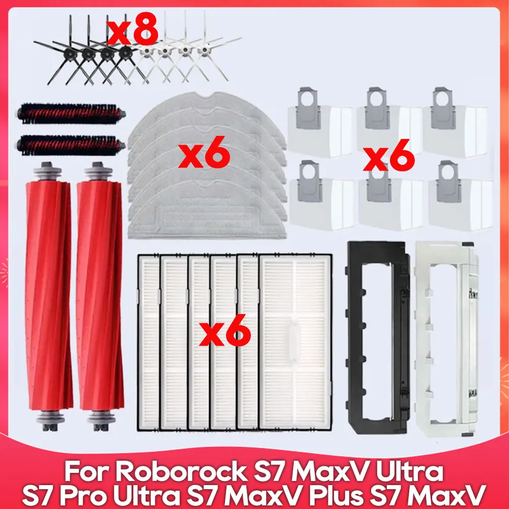 para Roborock s7 Maxv Ultras7 Pro Ultras7 Maxv Plus Escova Principal Mop Filtro Hepa Bolsa de pó Aspiradores de pó Peça de Reposição