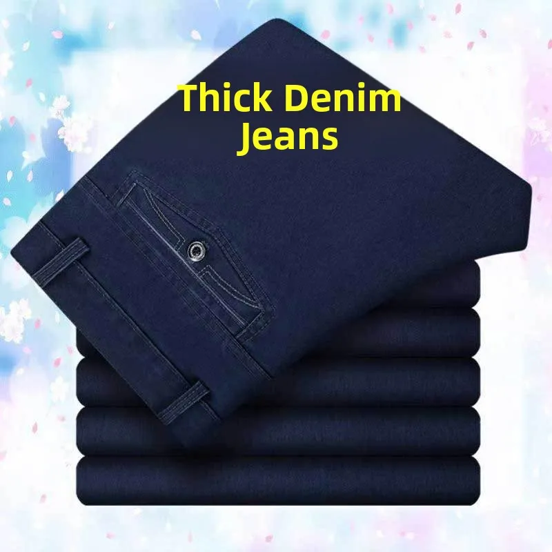 Thick Straight Leg High Waist Elastic Denim Jeans for Middle Aged And Elderly Men Spring Autumn Casual Long Pants 2