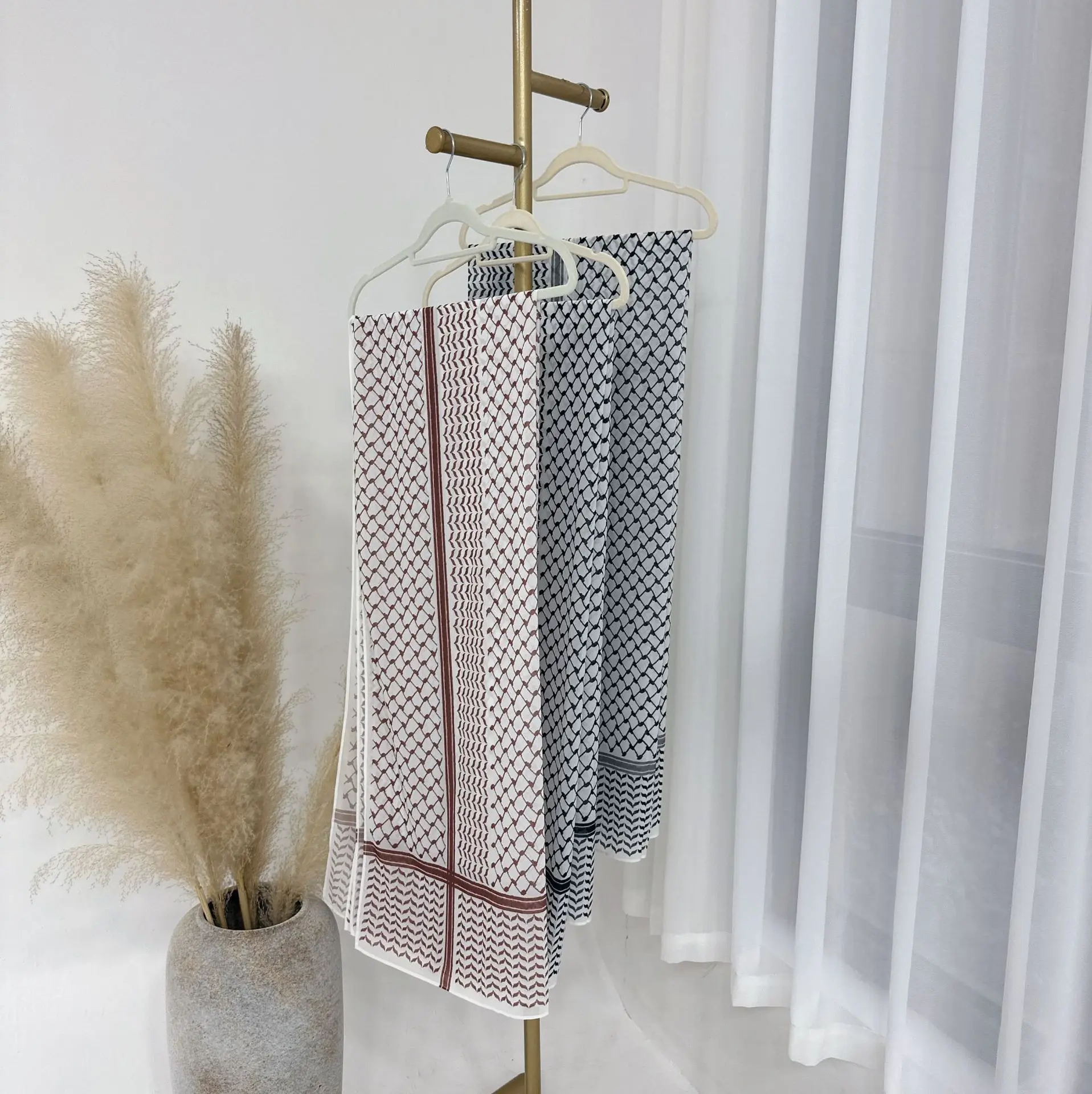 Eid Keffiyeh Hijab Scarf Palestinian Printed Chiffon Headscarf Long Hijabs for Woman Muslim Arab Turban Shawls Islamic Clothing