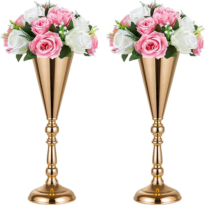 

Droship Tabletop Metal Wedding Flower Trumpet Vase Wedding Centerpiece Flower Vase for Wedding Event Decoration Living Decor