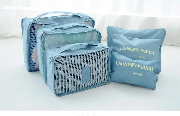 6-teiliges Set Rosa/Blau/Grau Reise-Aufbewahrungstaschen Große Kapazität Wasserdichte Gepäck-Kleidung-Unterwäsche-Aufbewahrung mit Reißverschluss – Detail 8