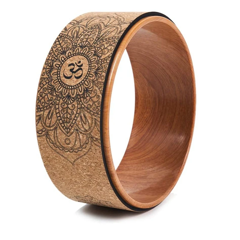Cork Yoga Wheel Yoga Poses Backbends Inversions Wood-Effect Mandala Print Dharma Prop Wheel