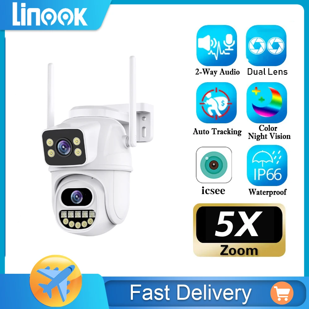 

Linook ICSEE, 4K, 8MP, dual lens, wireless WIFI connection for outdoor waterproofing, CCTV camera, 360 pan tilt tracking