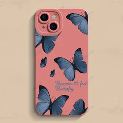 Elegant Blue Butterfly Silicone Shockproof Matte Phone Case - Soft Back Cover - iPhone 13 (Pink M821)