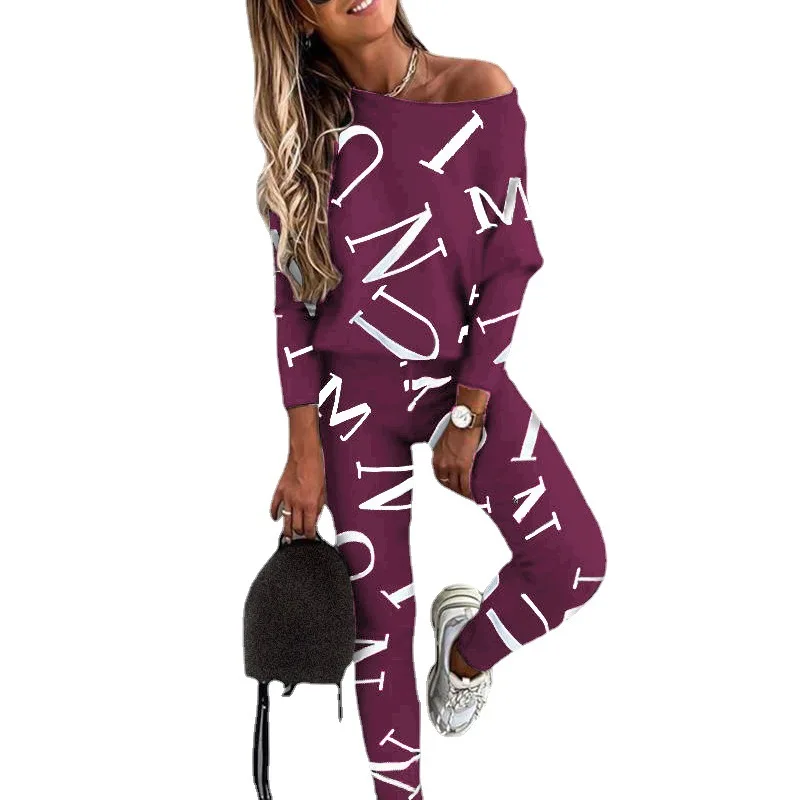 2023 spring and autumn new explosive European and American women's letters printed long-sleeved trousers leisure suit