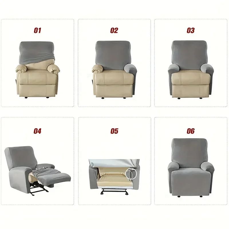 4 Pieces/SET Recliner Cover Stretch Recliner Chair Covers Soft Recliner Slipcovers with Pocket for Kids and Pets 5