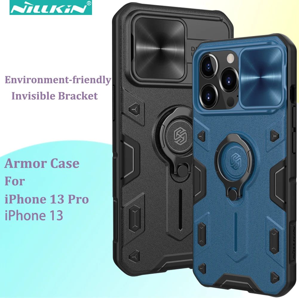 

CamShield Armor Case for iPhone 13 Pro / iPhone 13, Nillkin Bumper Hybrid Protective Cover with Kickstand & Camera Lens Cover