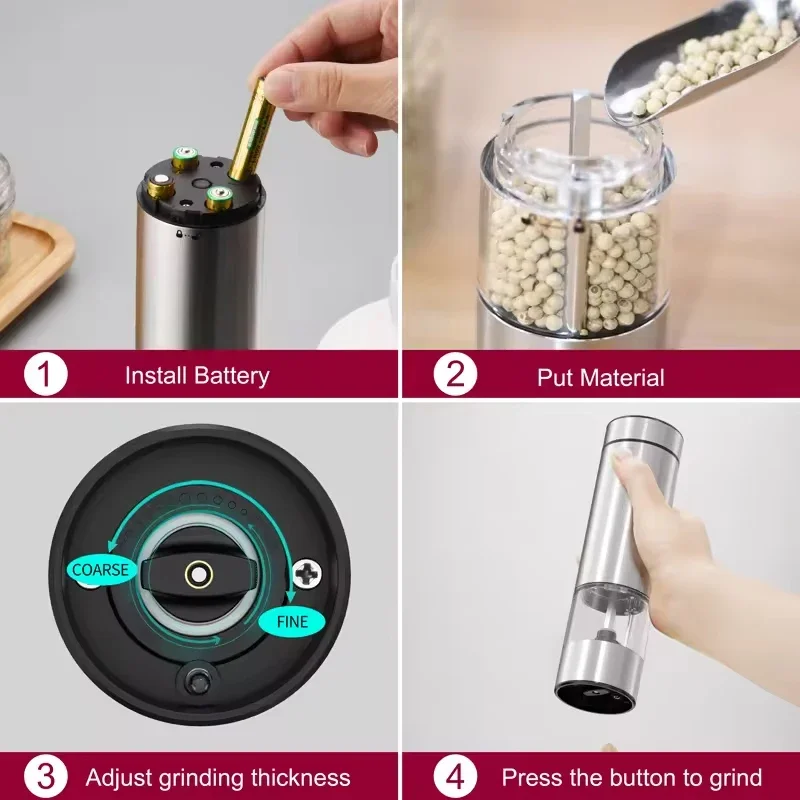 Electric Automatic Salt and Pepper Grinder Set with Adjustable Spices Grinder Kitchen Tools
