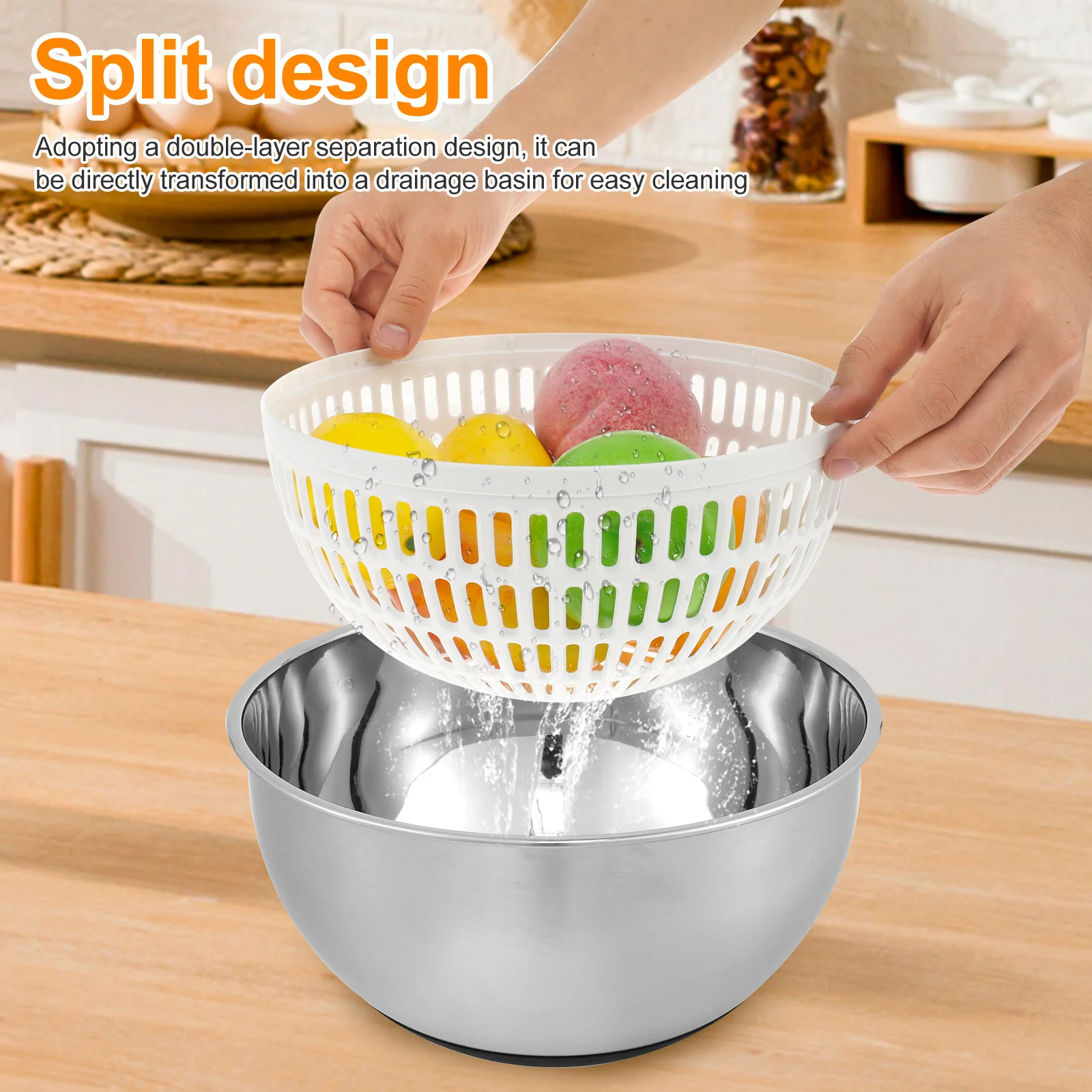 Vegetables Salad Spinner Stainless Steel Quick Cleaning Dryer Multi-Functional Fruit Vegetable Dry Wet Separation Draining Tool