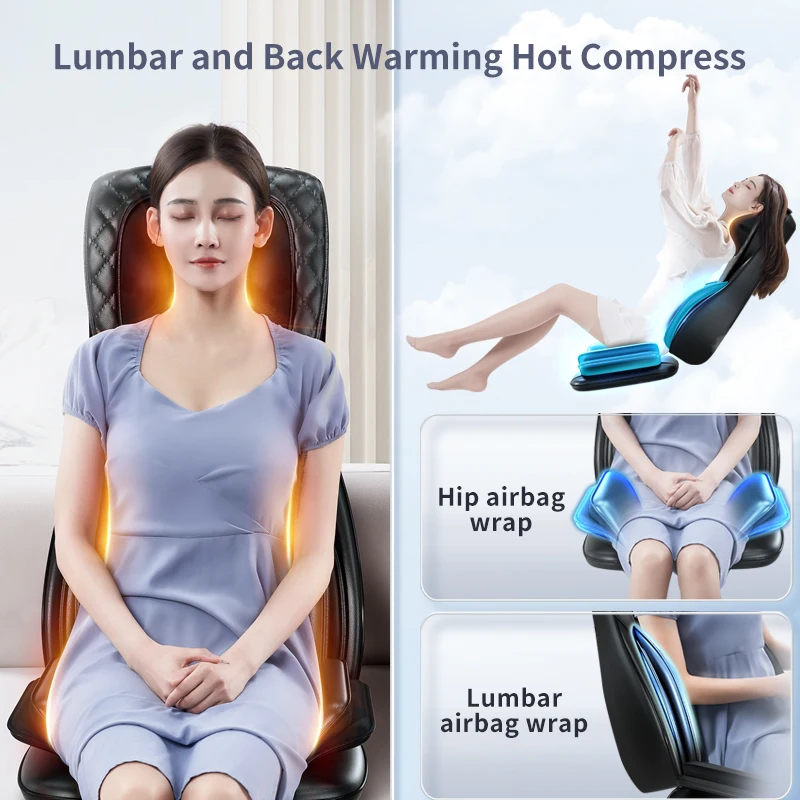 Electric Full Body Massage Cushion Seat Chair Air Compress Heat Shiatsu Tapping Deep Kneading Vibration Back Massager Relaxation 5