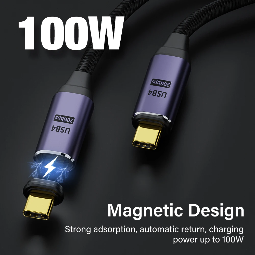 Enhanced Magnetic USB-C Cable with 100W Fast Charging and 8K Support