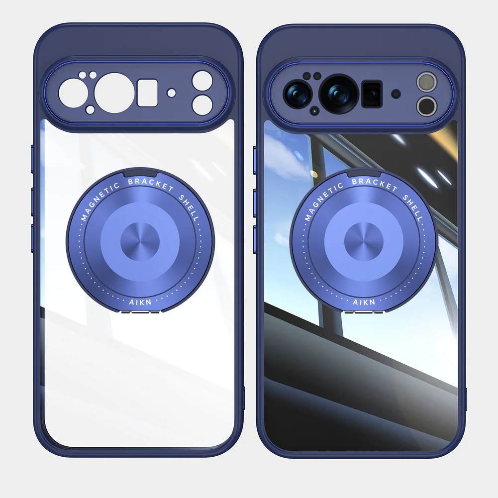 Transparent Back Plate Case with Rotating Metal Ring Holder and Camera Protection
