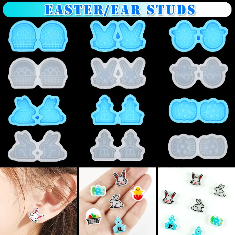 2023 New/Easter Mini Ear Studs Silicone Moulds DIY Ornaments Earrings Decoration Epoxy Resin Moulds Jewelry Making Tools