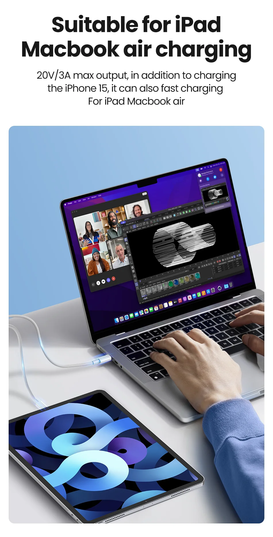 Rocoren pd 20w usb typ c kabel für iphone 15 pro max USB-C schnell ladegerät für macbook samsung xiaomi typ-c usbc kabel – Detail 9