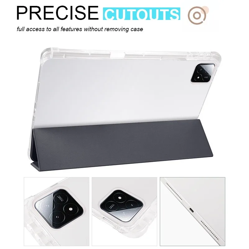 Premium Tri-Fold Leather Smart Case with Pencil Holder & Transparent Stand Cover