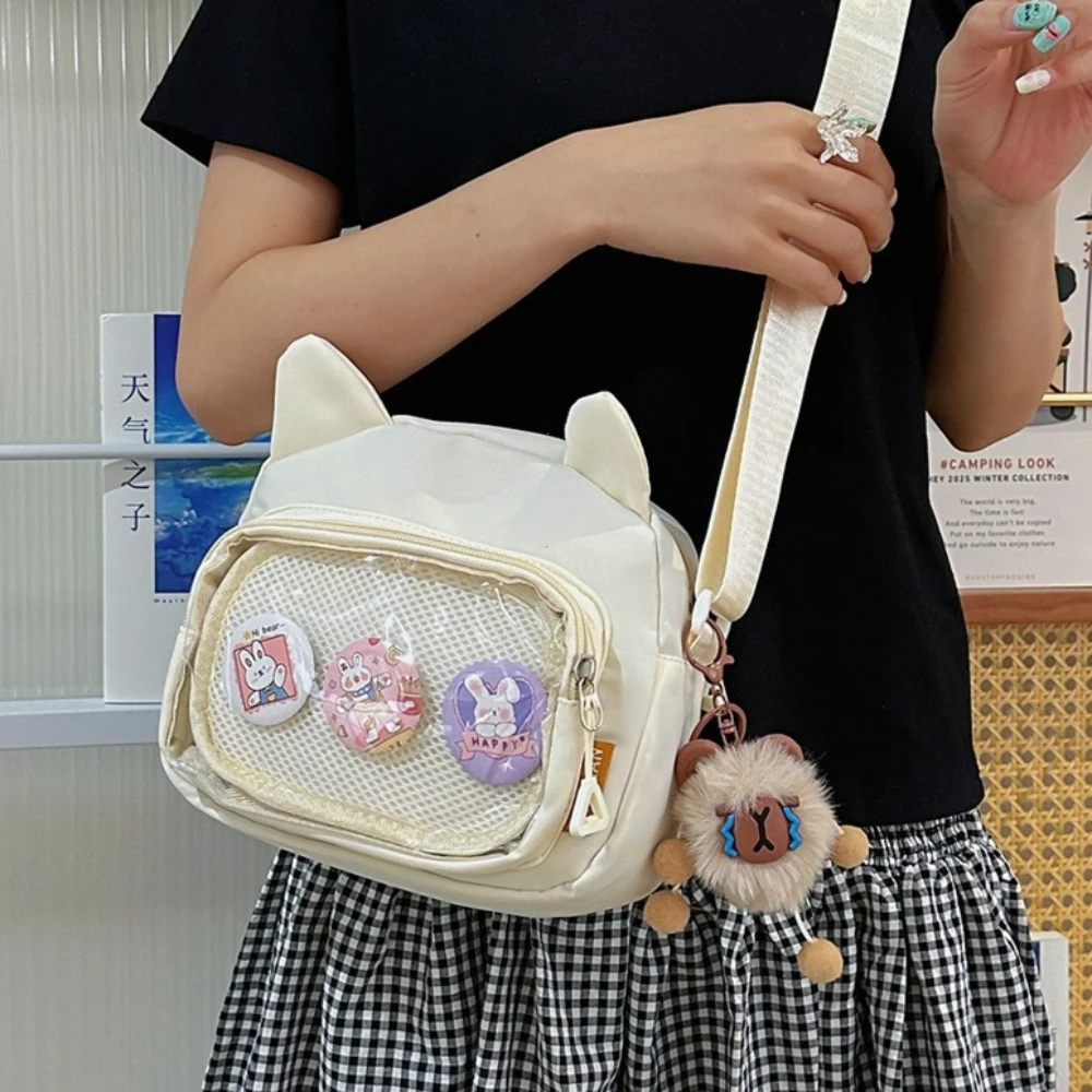 Japanese Harajuku Cute Girls Y2K Transparent Cartoon Ita Bag Ulzzang Doll Bag Versatile Crossbody Bag Casual Mobile Phone Сумка