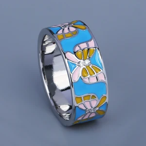 New Fashion 925 Silver Plated Ring Fashion Butterfly Ring For Women Handmade Enamel Jewelry Wedding Bridal Ring Party Gift