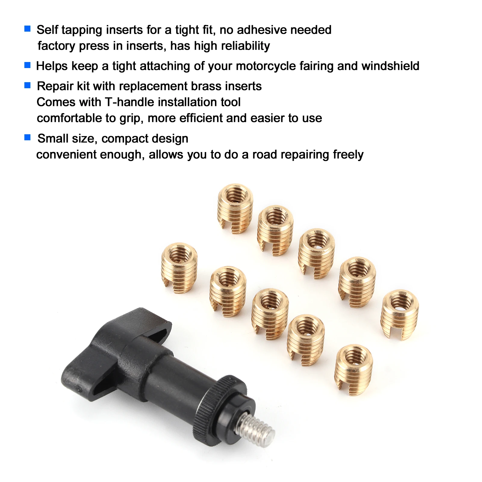 Motorcycle Fairing Insert Repair Kit Brass Bolts Screws W/THandle Installation Tool for Batwing Type