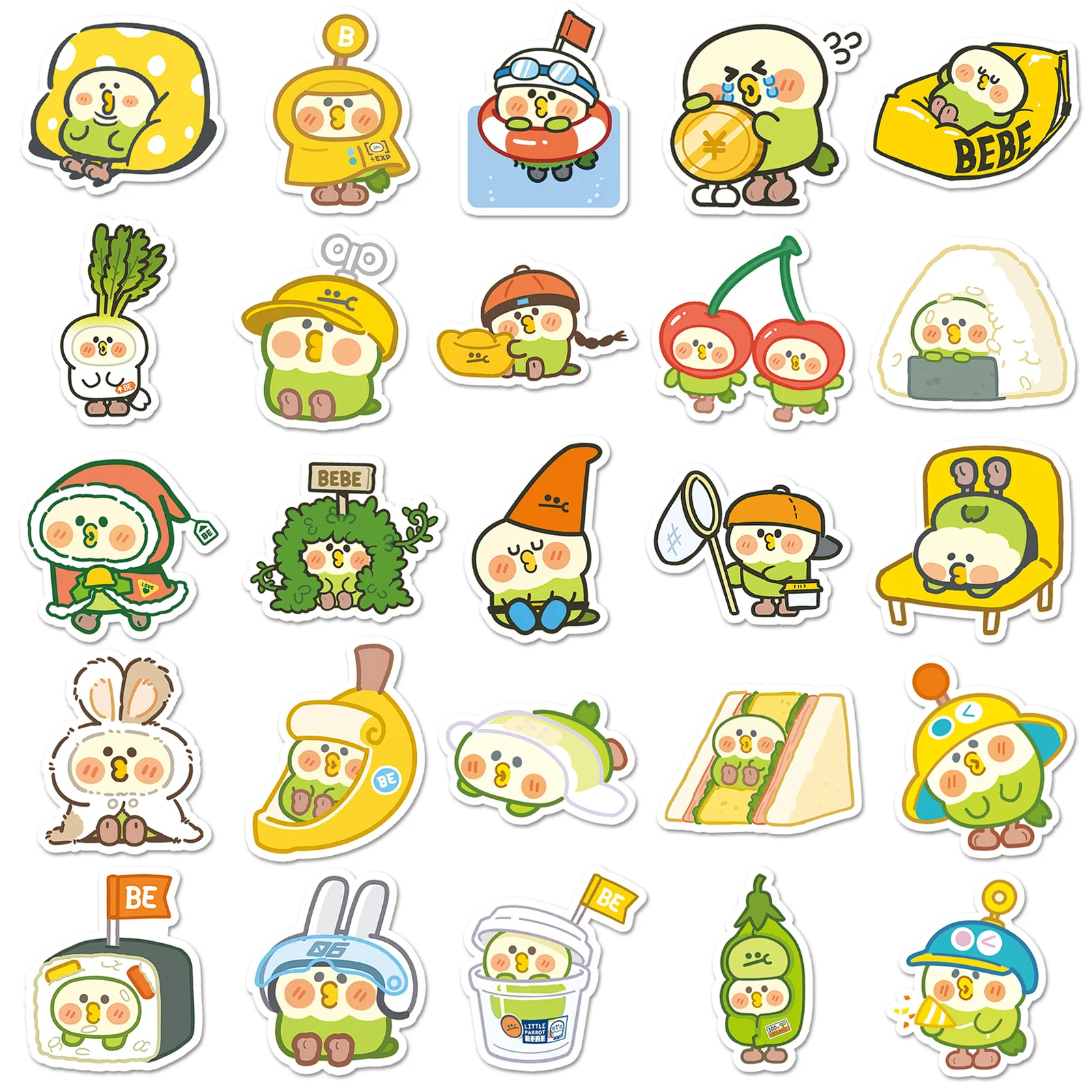 50Pcs 귀여운 작은 앵무새 비비 스티커 데칼 전화 노트북 가방 노트북 스케이트 보드 방수 스티커