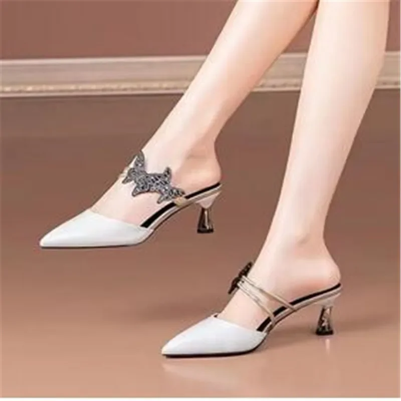 Pointed Designer Slides Fashion Rhinestones Non-Slip Women Slippers Elegant High Heel Outdoor Pearl Party Shoes 4
