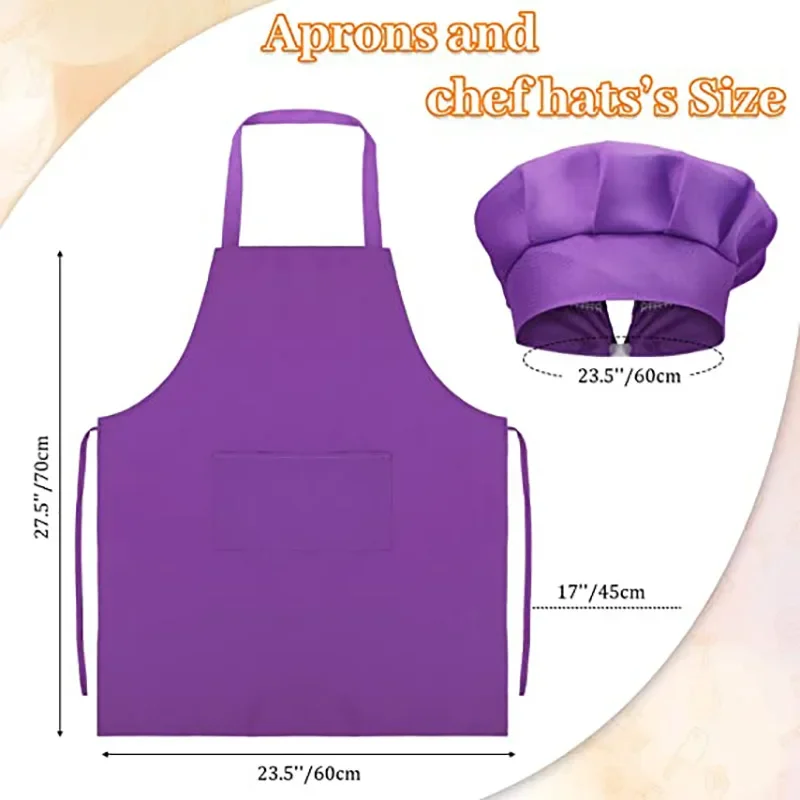 Children Baking Chef Apron Front Pocket Bib Boys Girls Apron Kitchen Craft Kids Apron Painting Cooking Baby Pinafore+Hat Sets 5