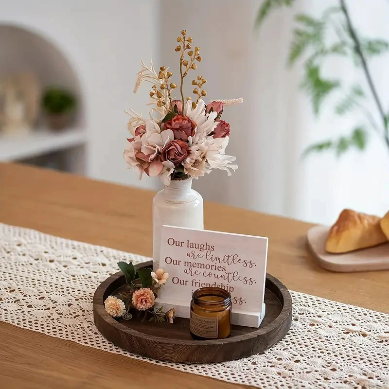 1Pc Round Wooden Tray Candle Holder Kitchen Countertop Multi-purpose Tray Home Decor for Farmhouse Dinning Table 5