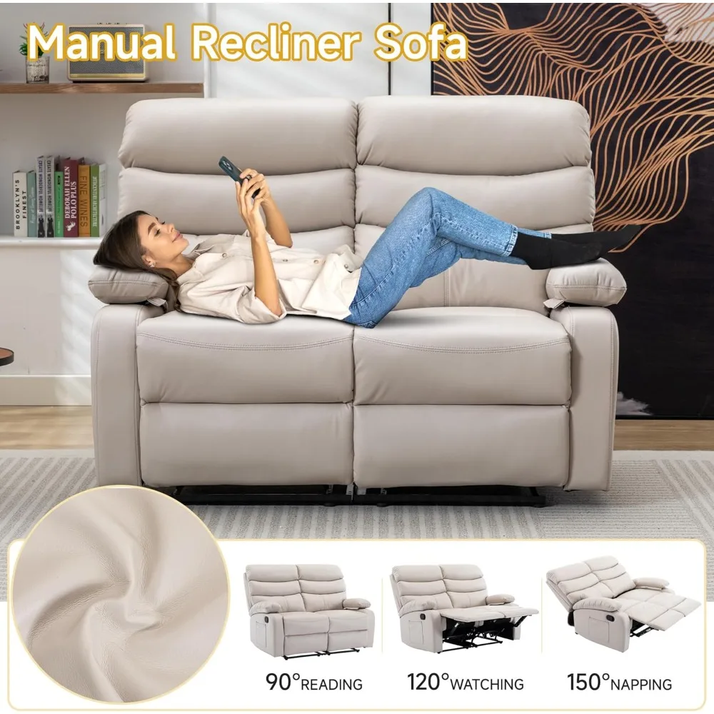 reclining loveseat, leather double recliner sofa with side pocket, wall hugger loveseat recliner for living room, rv, home theat