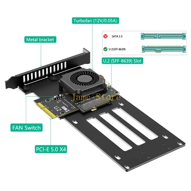 LX0B PCIe 5.0X4 U.2 SFF 8639 확장 카드(빠른 속도 드라이브 지원을 위한 활성 냉각 팬 포함)