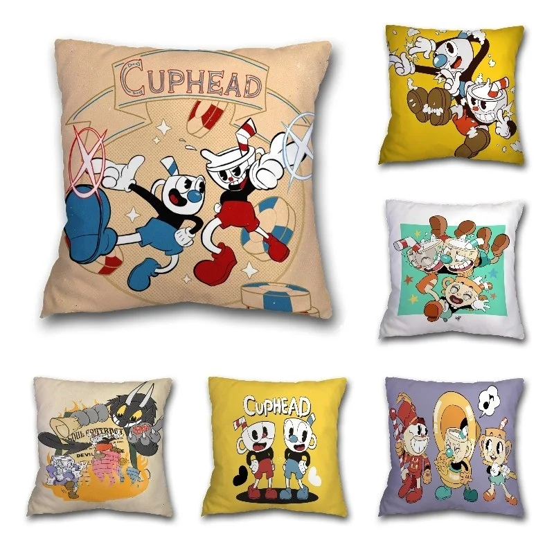 Cute CUPHEAD Pillow Case Cartoon Print Pillowcover for Living Room Sofa Cushion Cover Decor Kids Birthday Gift No Pillow 45*45cm