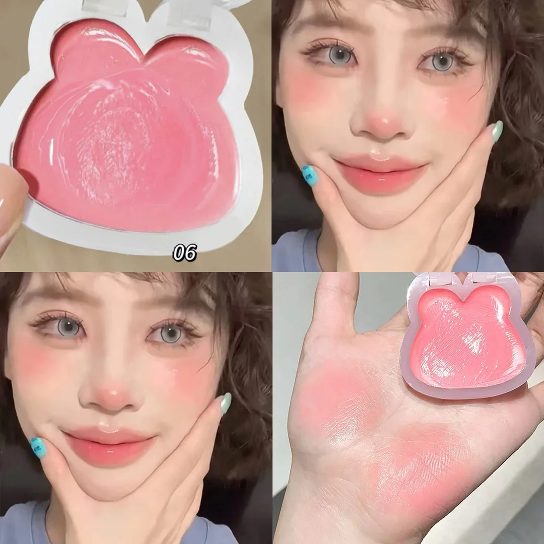 Cute Little Rabbit Blusher Cream Wet and Bright Highligh Blusher All-in-one Plate Natural Makeup Effect Facial Outlines Brighten