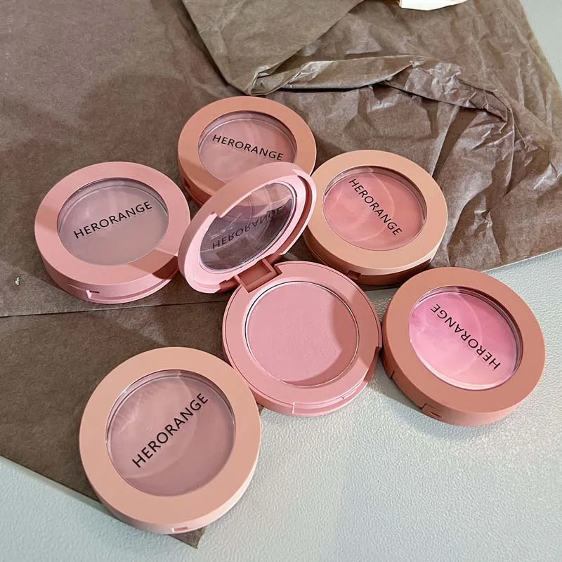 HerorangeHR402 Serbuk Serbuk Monokrom Kalis Air Panjang Tahan Lama Plat Peach Orange Kabus Lembut Lembut Matte Semulajadi Blush 6