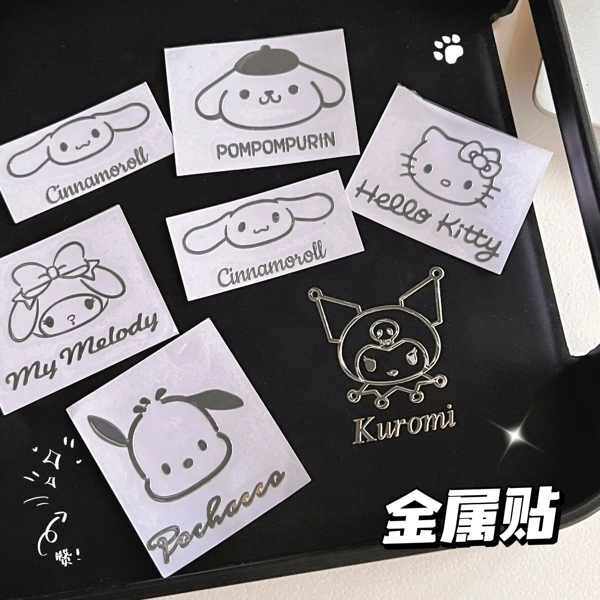 

Metallic Color Sticker Cinnamoroll Kuromi Hello Kitty Pochacco Decorative Water Cup Skateboard Mobile Phone Waterproof Sticker