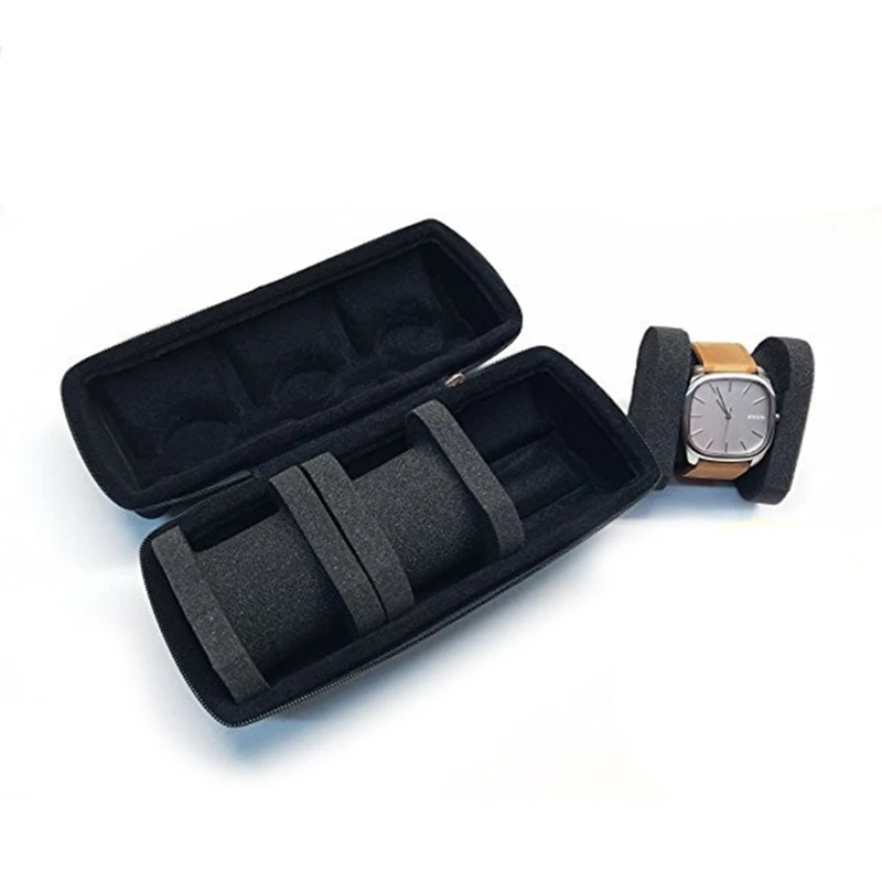 3 Slot Watch Dislpay Roll Organizer EVA Watch Storage Case with Zipper Cushions for Men Women