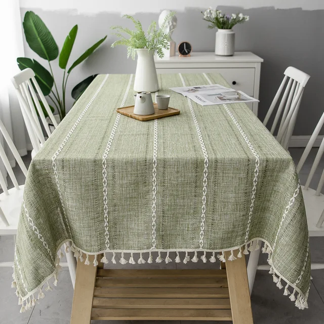 Nappe à pampilles à rayures en coton et lin, résistante aux taches et à la poussière, couverture de Table pour cuisine, salle à manger, décoration rectangulaire 1