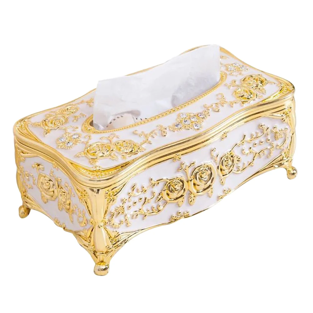 

Tissue Cover Tissue Paper Storage Box Desktop Tissue Napkin Holder for Home Bathroom Golden