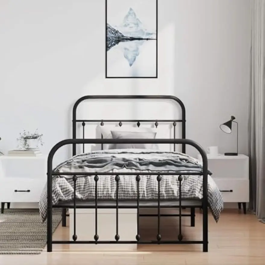 Metal Bed Frame Without Mattress with Footboard Black Headboard Bed Supportive Mattress Base ﻿ Bedstead for Bedroom 39.4"x78.7"